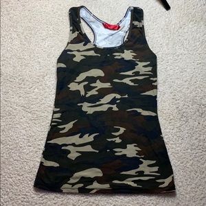 Camo tank top . U- neck . Size: Small . Stretchy.